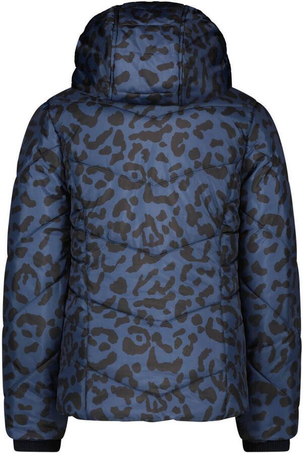 Moodstreet gewatteerde winterjas met panterprint donkerblauw zwart - Foto 1