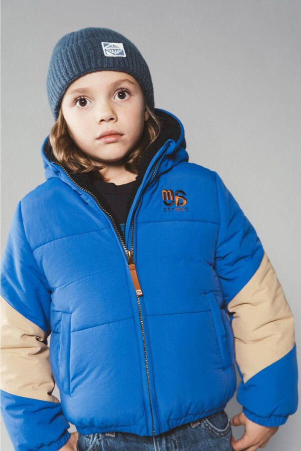 Moodstreet gewatteerde winterjas helderblauw beige Jongens Polyester Capuchon