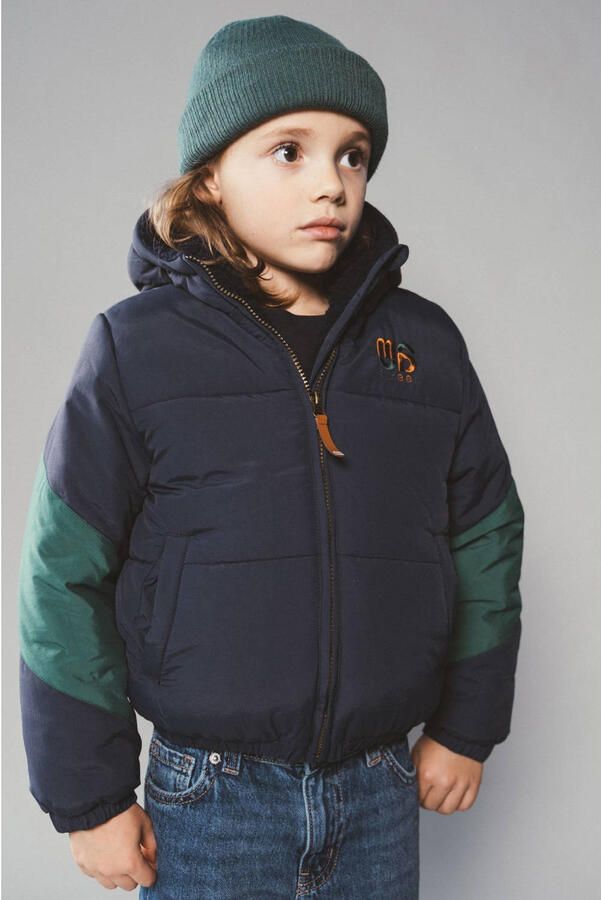 Moodstreet winterjas donkerblauw groen Jongens Polyester Capuchon Meerkleurig