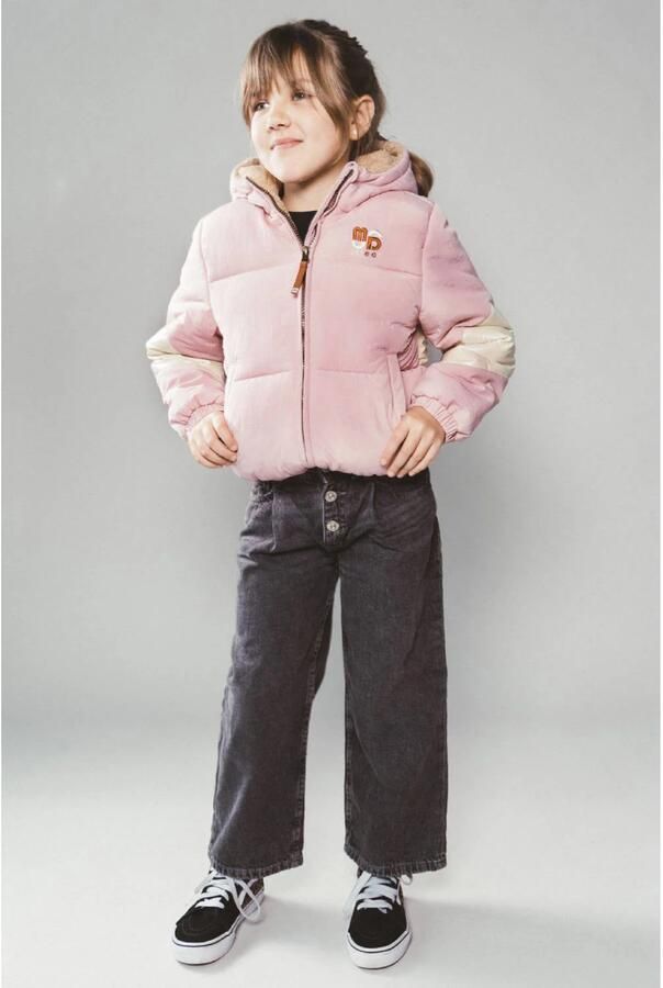 Moodstreet gewatteerde winterjas roze offwhite Meisjes Polyester Capuchon
