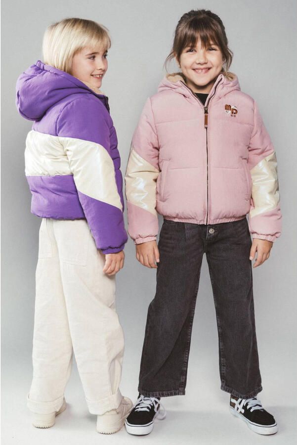 Moodstreet gewatteerde winterjas roze offwhite Meisjes Polyester Capuchon - Foto 2