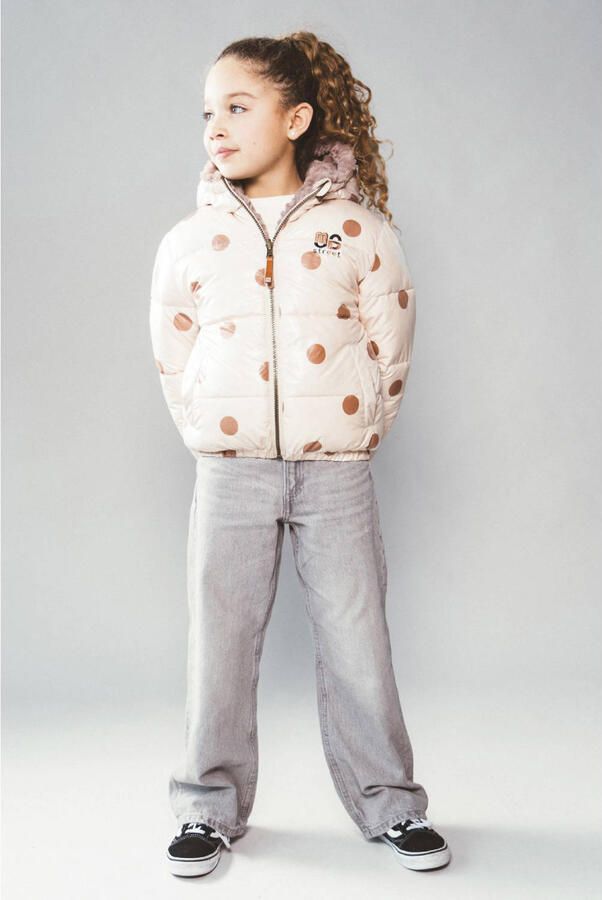 Moodstreet winterjas met stippen ecru