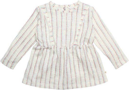 Moodstreet Petit gestreepte baby jurk Olive van biologisch katoen gebroken wit