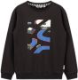 Moodstreet sweater met printopdruk zwart blauw Jongens Stretchkatoen Ronde hals 110 116 - Thumbnail 1