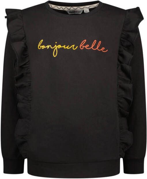Moodstreet sweater met tekst en ruches zwart