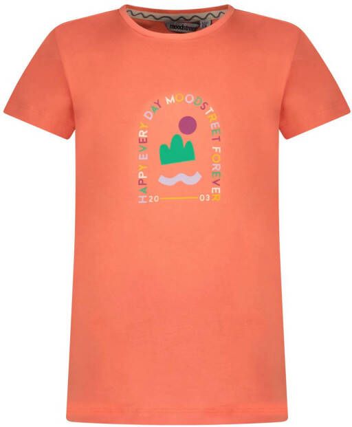 Moodstreet T-shirt met printopdruk koraal Oranje Meisjes Stretchkatoen Ronde hals 134 140