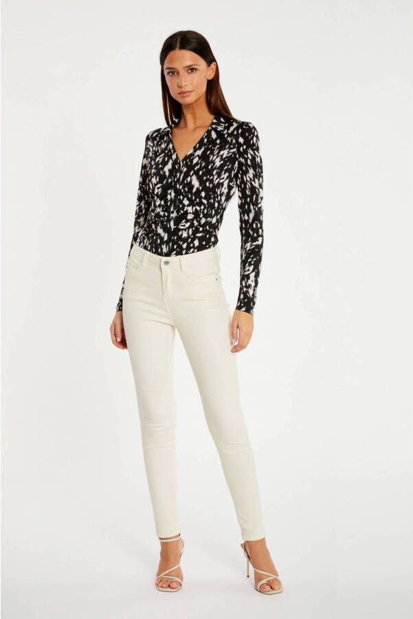 Morgan blouse met all over print en plooien zwart wit