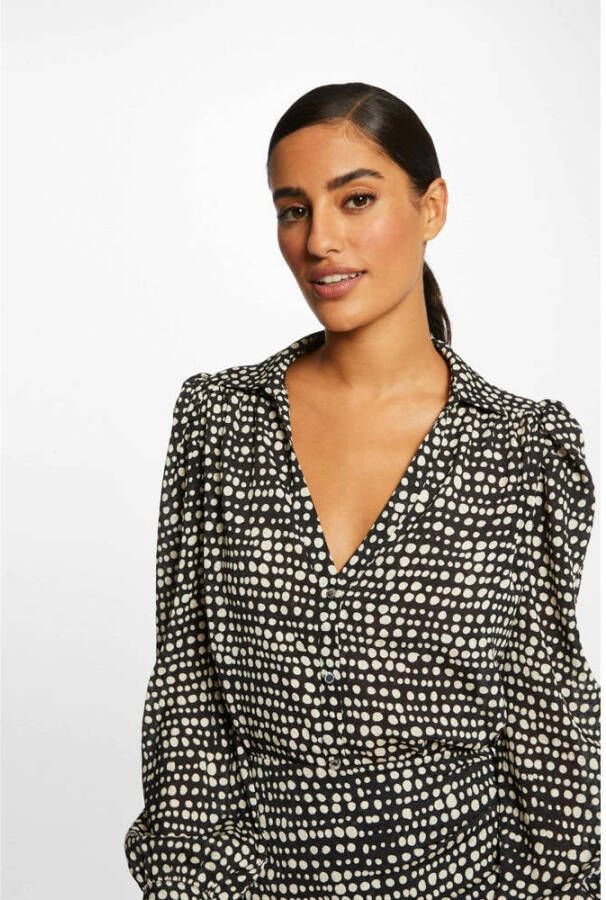 Morgan blouse met all over print en plooien zwart wit