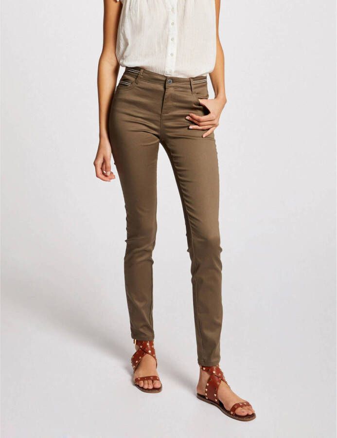Morgan coated slim fit broek kaki