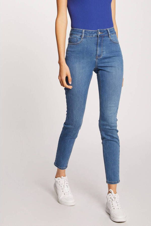 Morgan cropped high waist skinny jeans blue