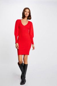 Morgan fijngebreide korte jurk met studs rood