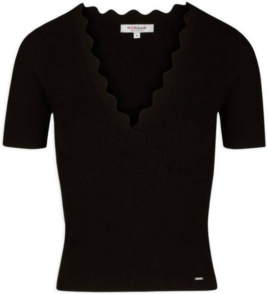 Morgan fijngebreide overslag top zwart