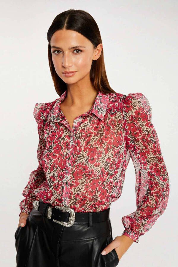 Morgan gebloemde semi-transparante blouse rood roze ecru