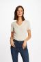 Morgan gebreid T-shirt met glitters beige - Thumbnail 1