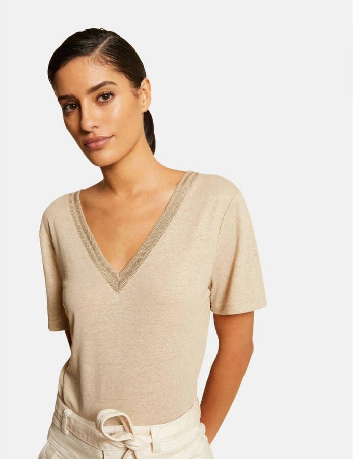 Morgan gemêleerd T-shirt met linnen beige