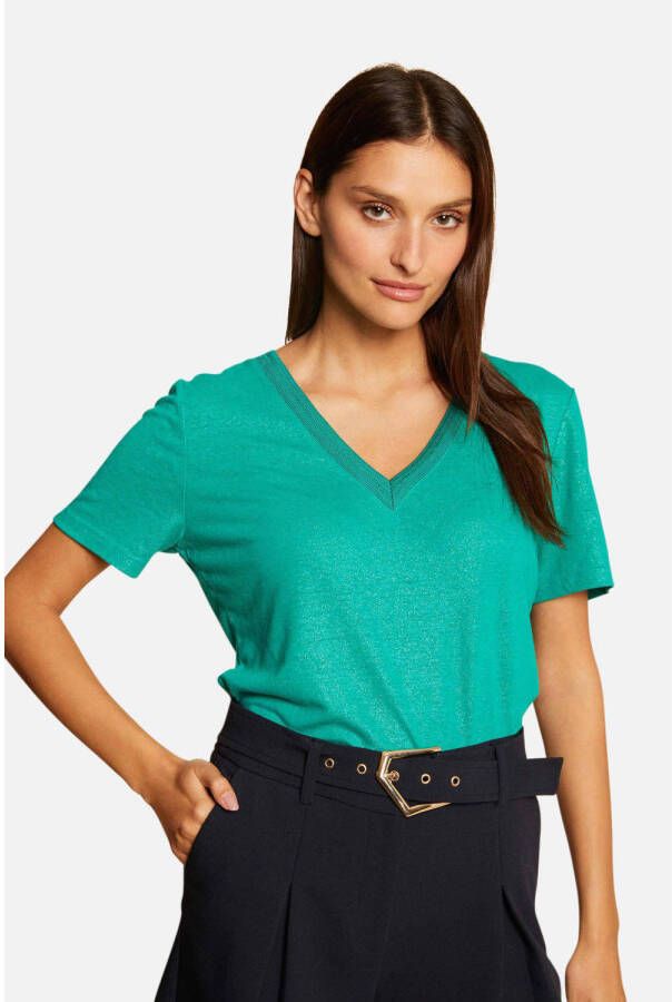 Morgan gemêleerd T-shirt met linnen turquoise