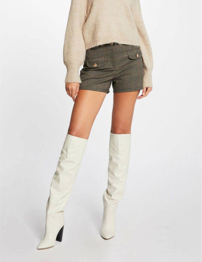 Morgan geruite high waist straight fit short grijs