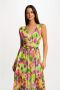 Morgan maxi jurk met all over print en plooien geel roze groen - Thumbnail 1