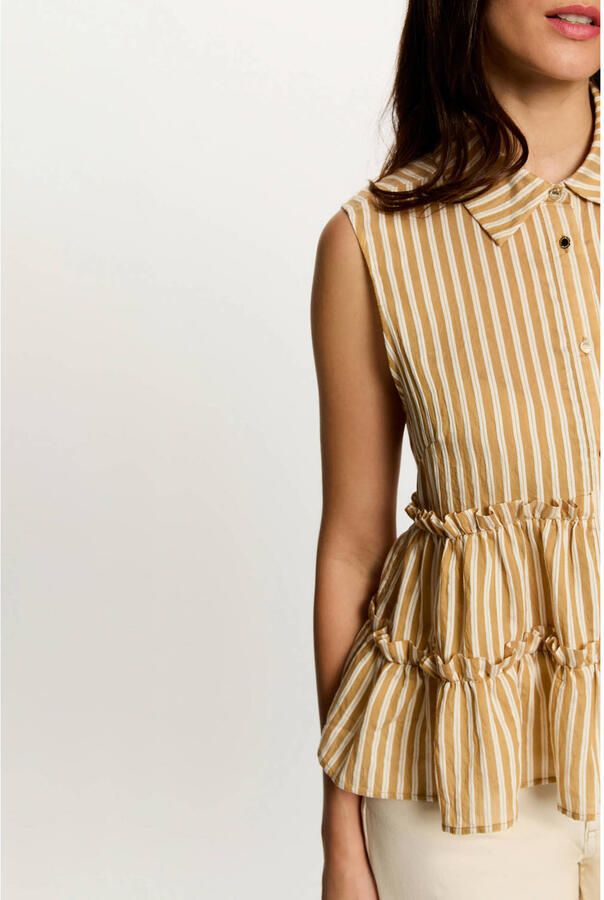 Morgan Peplum gestreepte blouse met ruches camel - Foto 2
