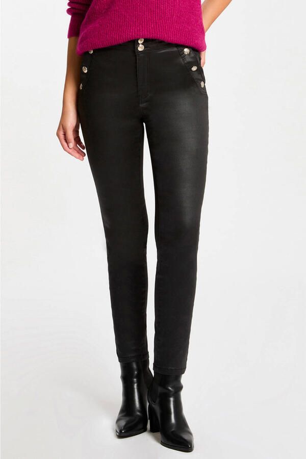 Morgan coated skinny broek zwart