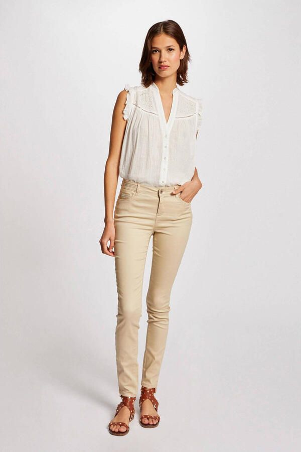 Morgan coated slim fit broek beige - Foto 2