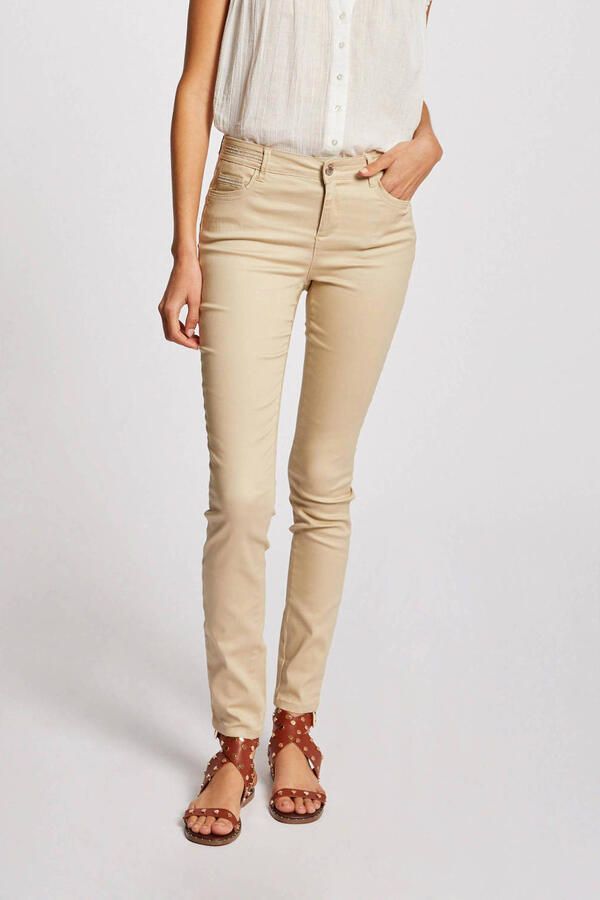 Morgan coated slim fit broek beige - Foto 3