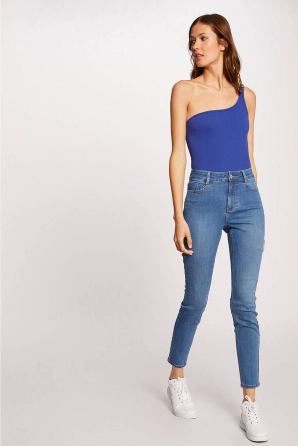 Morgan cropped high waist skinny jeans blue