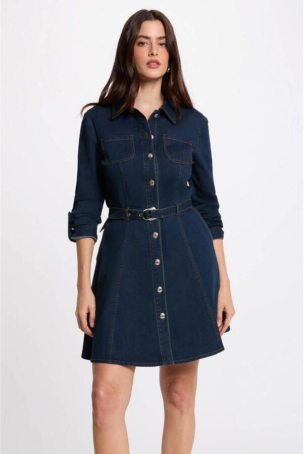 Morgan denim A-lijn jurk dark blue denim