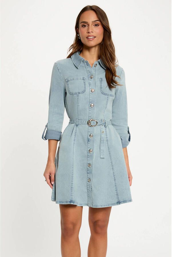 Morgan denim A-lijn jurk light blue denim