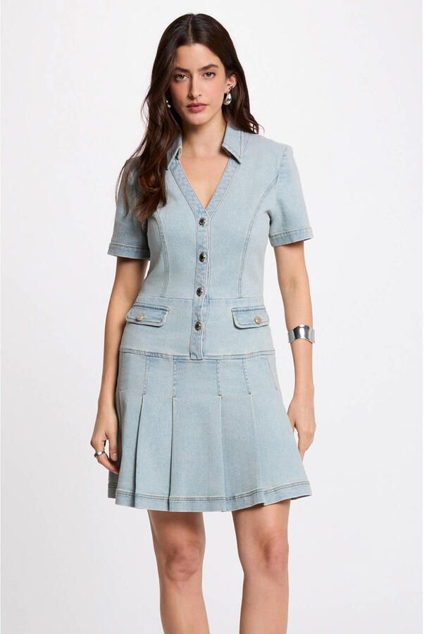 Morgan denim A-lijn jurk light blue