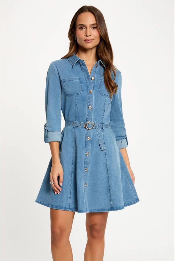 Morgan denim A-lijn jurk medium blue denim