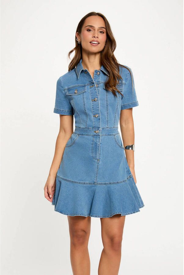 Morgan denim A-lijn jurk medium blue denim