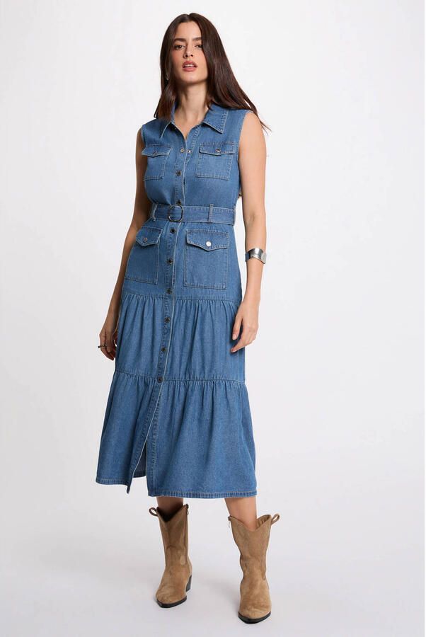 Morgan denim blousejurk medium blue