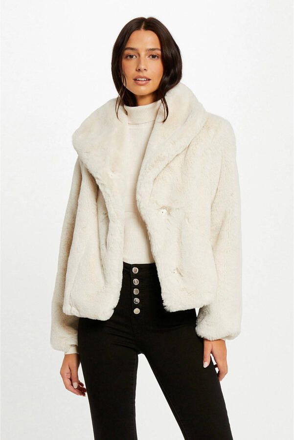 Morgan faux fur jas ecru