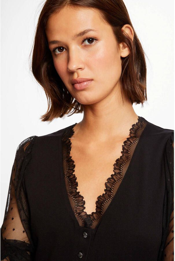 Morgan fijngebreide top met kant zwart