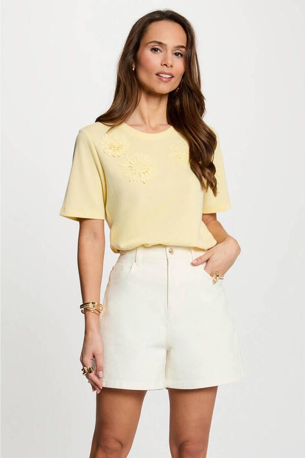 Morgan gebloemd T-shirt lichtgeel
