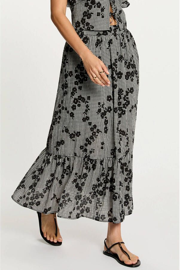 Morgan gebloemde maxi rok zwart