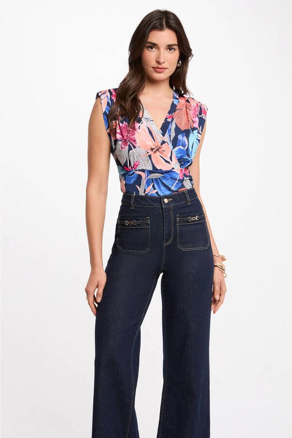 Morgan gebloemde top blauw
