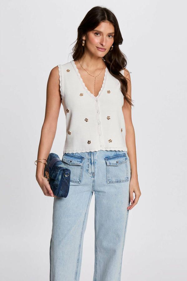 Morgan gebreid vest ecru - Foto 3