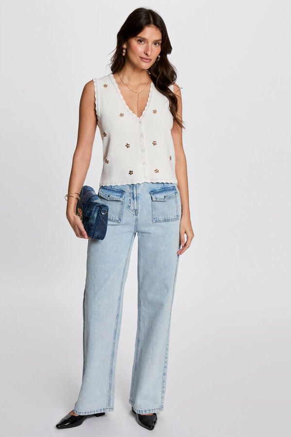 Morgan gebreid vest ecru - Foto 2