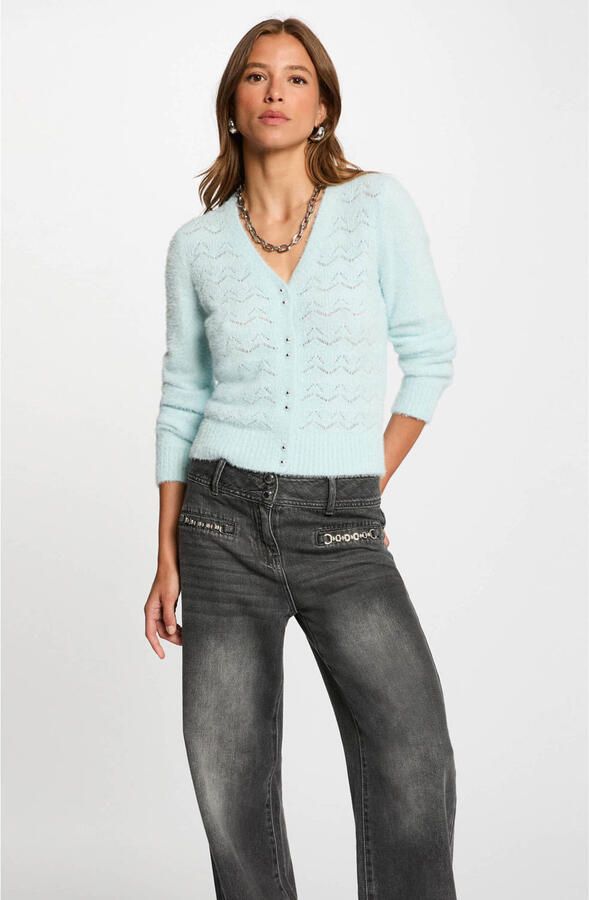 Morgan gebreid vest lichtblauw ajour - Foto 3