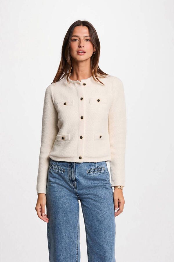 Morgan gebreid vest met wol ecru