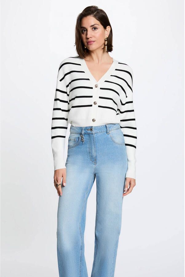 Morgan gebreide gestreepte vest wit