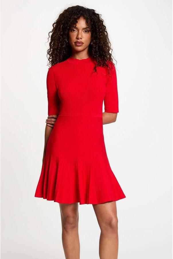Morgan gebreide mini jurk met plooien rood