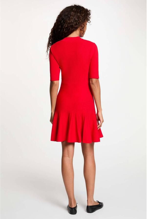 Morgan gebreide mini jurk met plooien rood - Foto 2