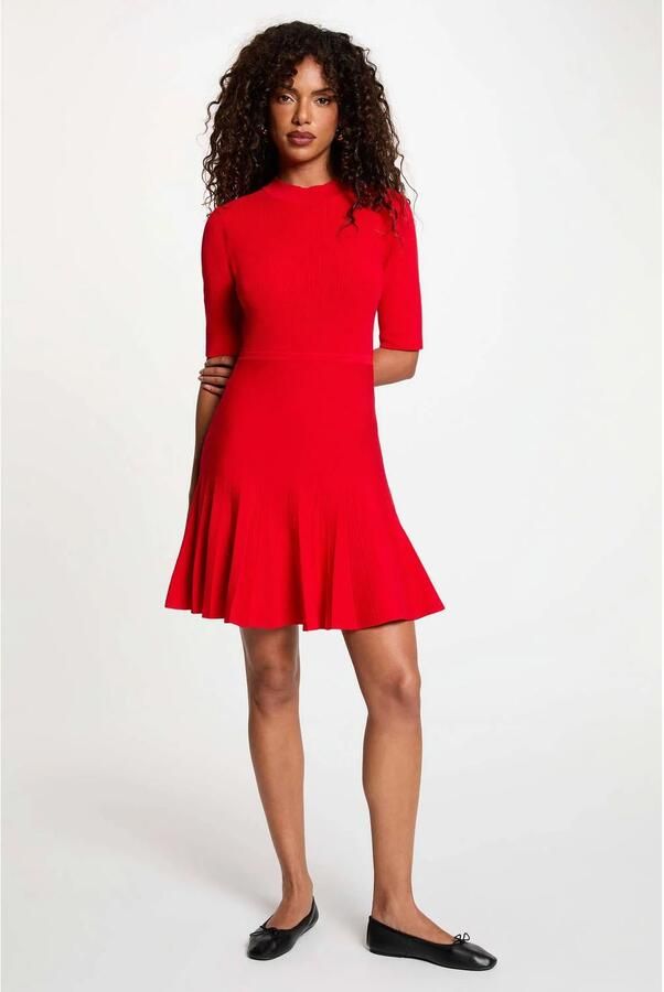Morgan gebreide mini jurk met plooien rood - Foto 3