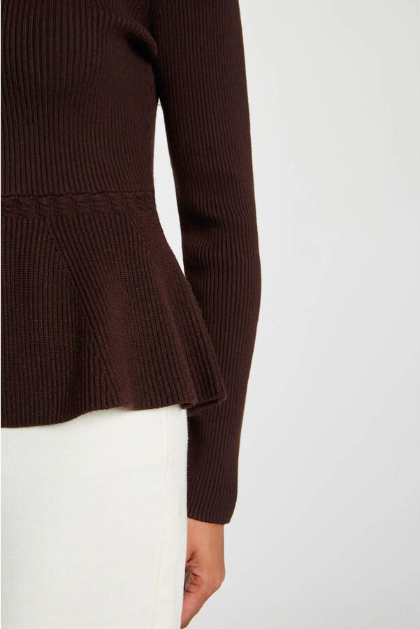 Morgan gebreide trui met peplum donkerbruin - Foto 3