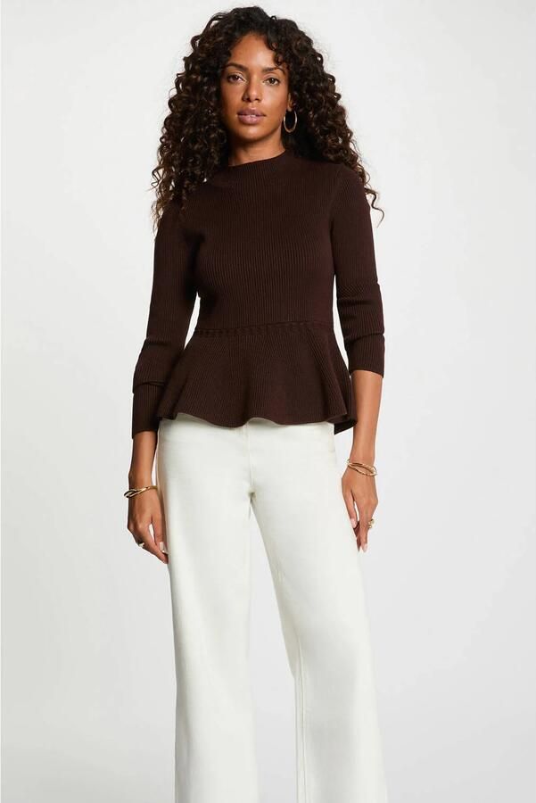Morgan gebreide trui met peplum donkerbruin