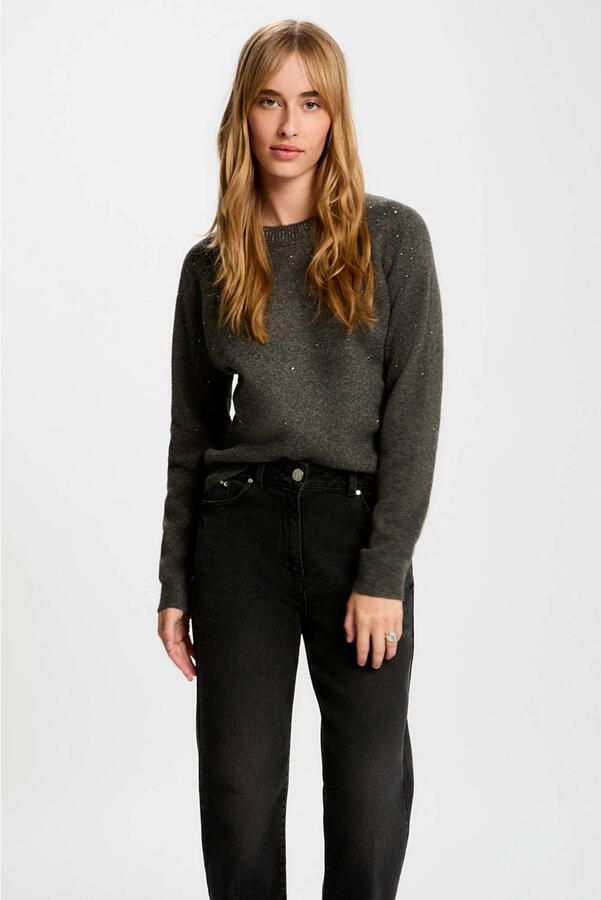 Morgan gebreide trui met wol grijs met glitter