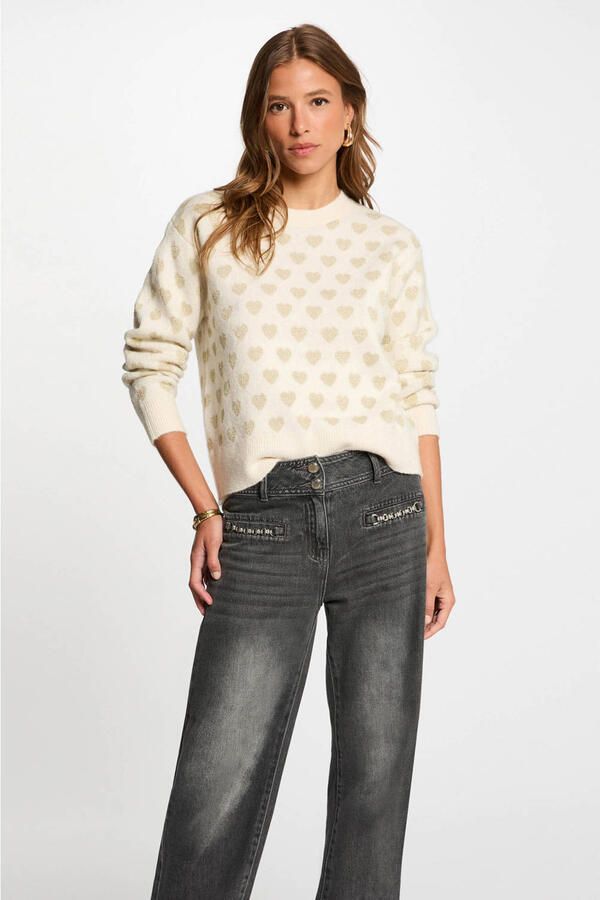 Morgan gebreide trui met wol met hartjes ivoor - Foto 2